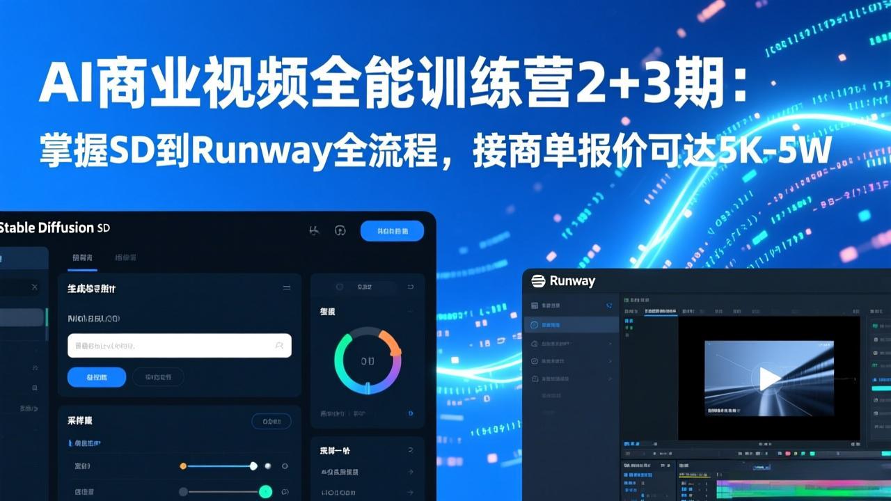 （17235期）AI商业视频全能训练营2+3期：掌握SD到Runway全流程，接商单报价可达5K-5W-吾爱创业网