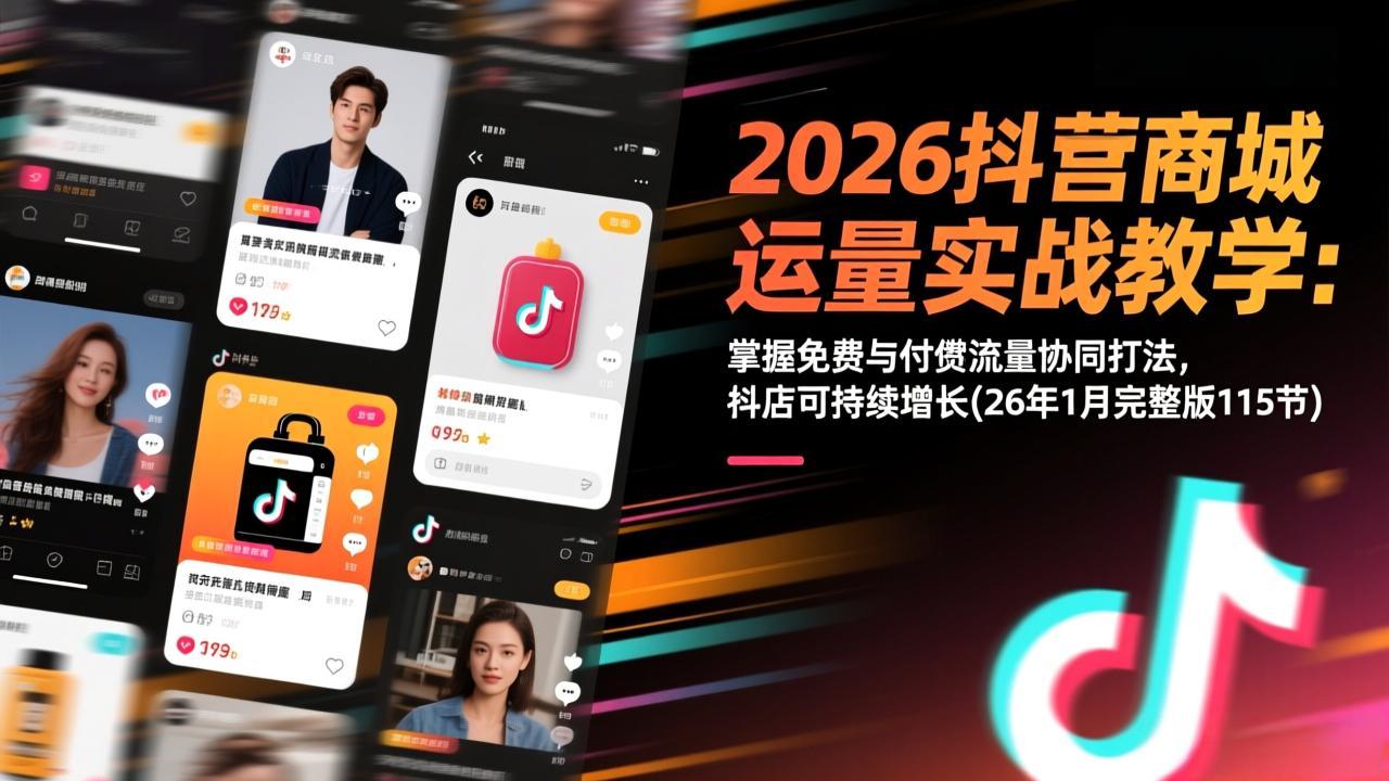 （17165期）2026抖音商城运营实战教学：掌握免费与付费流量协同打法，抖店可持续增长(26年1月完整版115节)-吾爱创业网