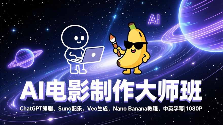 （17011期）AI电影制作大师班：ChatGPT编剧、Suno配乐、Veo生成，Nano Banana教程，中英字幕|1080P-吾爱创业网