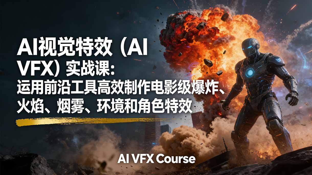 （17212期）AI视觉特效（AI VFX）实战课：运用前沿工具高效制作电影级爆炸、火焰、烟雾、环境和角色特效-吾爱创业网
