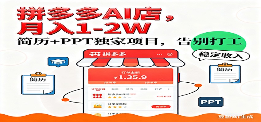 【独家】拼多多虚拟店，AI简历+PPT，单店月稳定1-2W，未来AI服务风口项目！-吾爱创业网