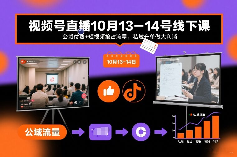 视频号直播10月13-14号线下课，公域付费+短视频抢占流量，私域升单做大利消-吾爱创业网