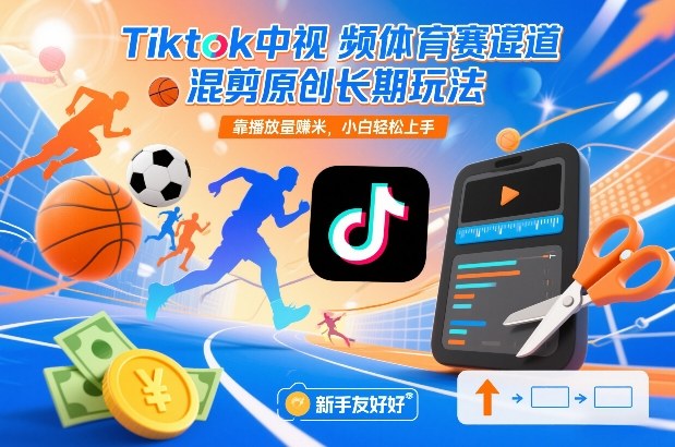 Tiktok中视频体育赛道混剪原创长期玩法，靠播放量賺米，小白轻松上手-吾爱创业网