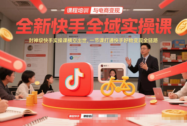 全新快手全域实操课，封神级快手实操课横空出世，一节课打通快手好物变现全链路-吾爱创业网