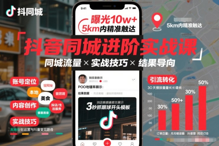 抖音同城进阶实战课，助你同城流量拿到结果-吾爱创业网