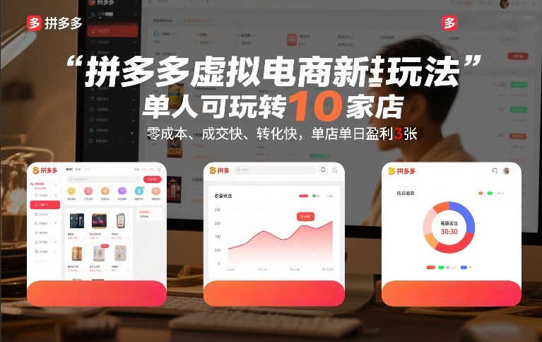 拼多多虚拟电商新玩法,单人可玩转10家店,零成本、成交快、转化快,单店单日盈利3张【揭秘】-吾爱创业网