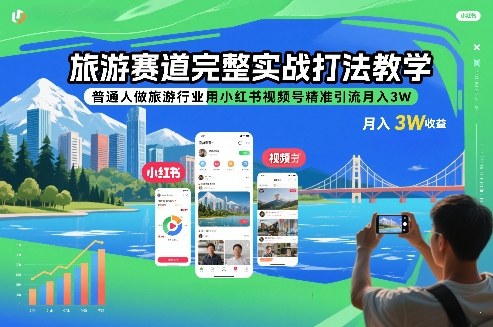 旅游赛道完整实战打法教学，普通人做旅游行业用小红书视频号精准引流月入3W-吾爱创业网