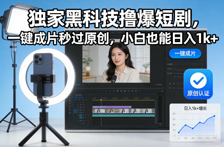 独家黑科技撸爆短剧，一键成片秒过原创，小白也能日入1k+【揭秘】-吾爱创业网