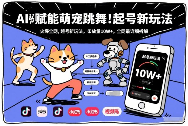 AI赋能萌宠跳舞，火爆全网，起号新玩法，条条播放量10W+，全网最详细拆解-吾爱创业网