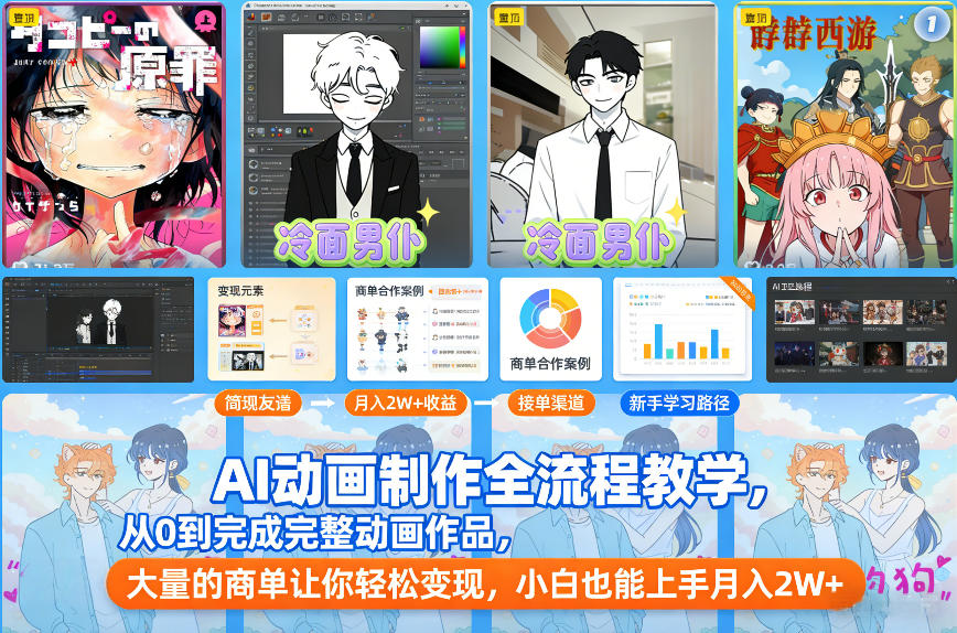 AI动画制作全流程教学，从0到完成完整动画作品，大量的商单让你轻松变现，小白也能上手月入2W+-吾爱创业网