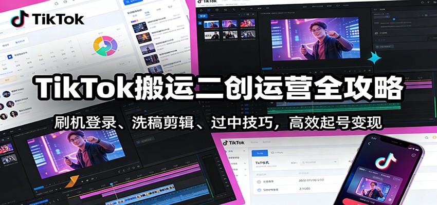 TikTok搬运二创运营全攻略：刷机登录、洗稿剪辑 、过中技巧，高效起号变现-吾爱创业网