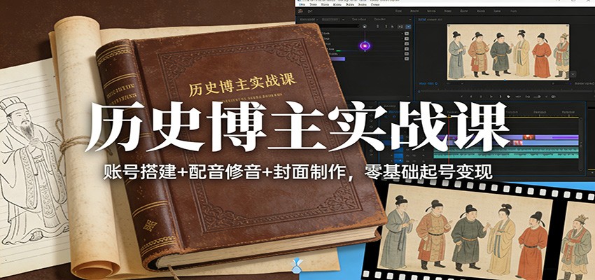 历史博主实战课：账号搭建+配音修音+封面制作，零基础起号变现-吾爱创业网