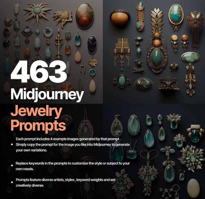 图片[2]-460+专业Midjourney珠宝摄影AI提示词戒指，项链-耳环-手链-宝石等，立即开始创作珠宝艺术-吾爱创业网