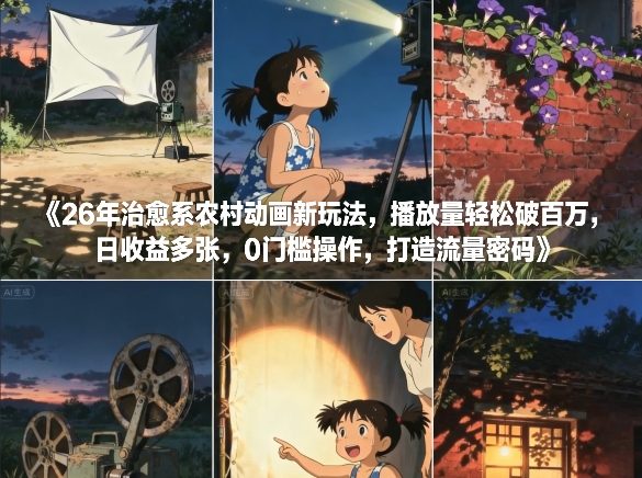 26年治愈系农村动画新玩法，播放量轻松破百万，日收益多张，0门槛操作，打造流量密码-吾爱创业网