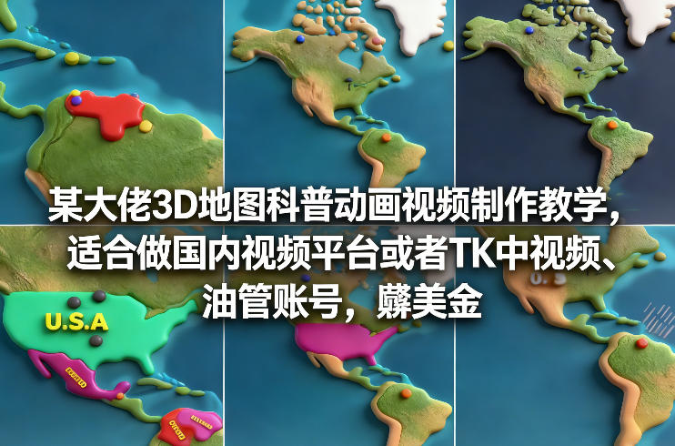 某大佬3D地图科普动画视频制作教学，适合做国内视频平台或者TK中视频、油管账号，賺美金-吾爱创业网