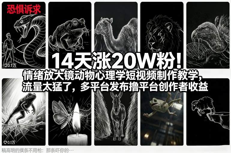 14天涨20W粉!情绪放大镜动物心理学短视频制作教学,流量太猛了,多平台发布撸平台创作者收益-吾爱创业网