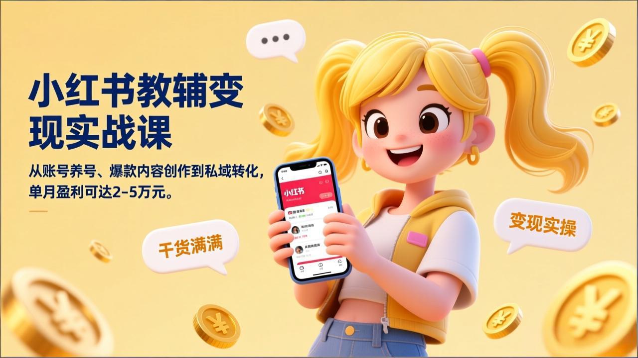 （17334期）小红书教辅变现实战课，从账号养号、爆款内容创作到私域转化，单月盈利可达2-5万元-吾爱创业网