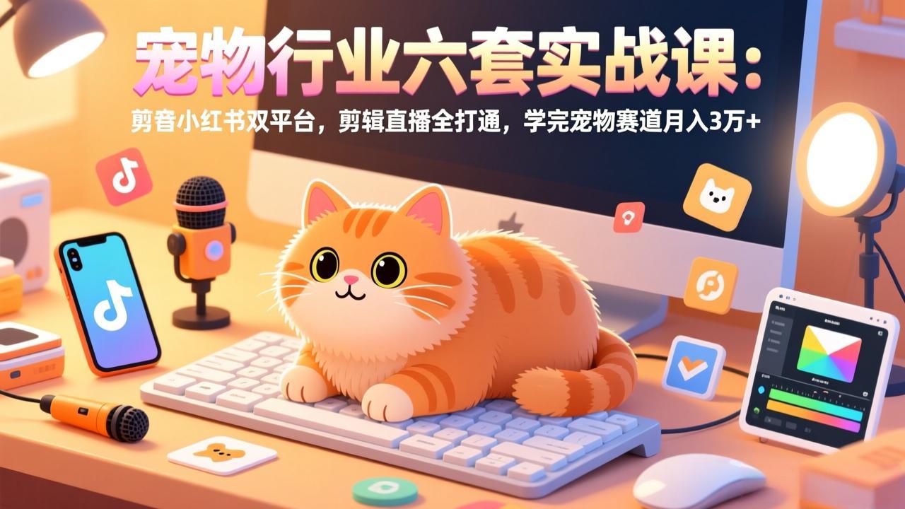 (17411期)宠物行业六套实战课:抖音小红书双平台,剪辑直播全打通,学完宠物赛道月入3万+-吾爱创业网