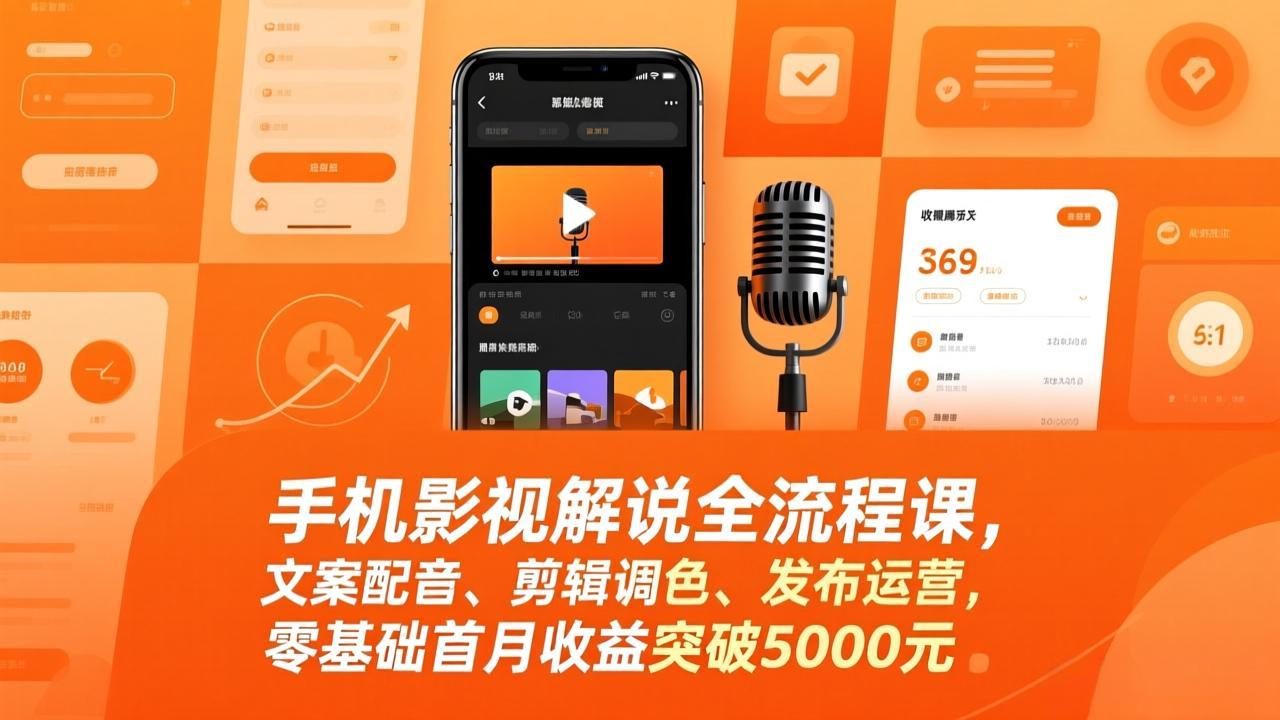（17391期）手机影视解说全流程课，文案配音、剪辑调色、发布运营，零基础首月收益突破5000元-吾爱创业网