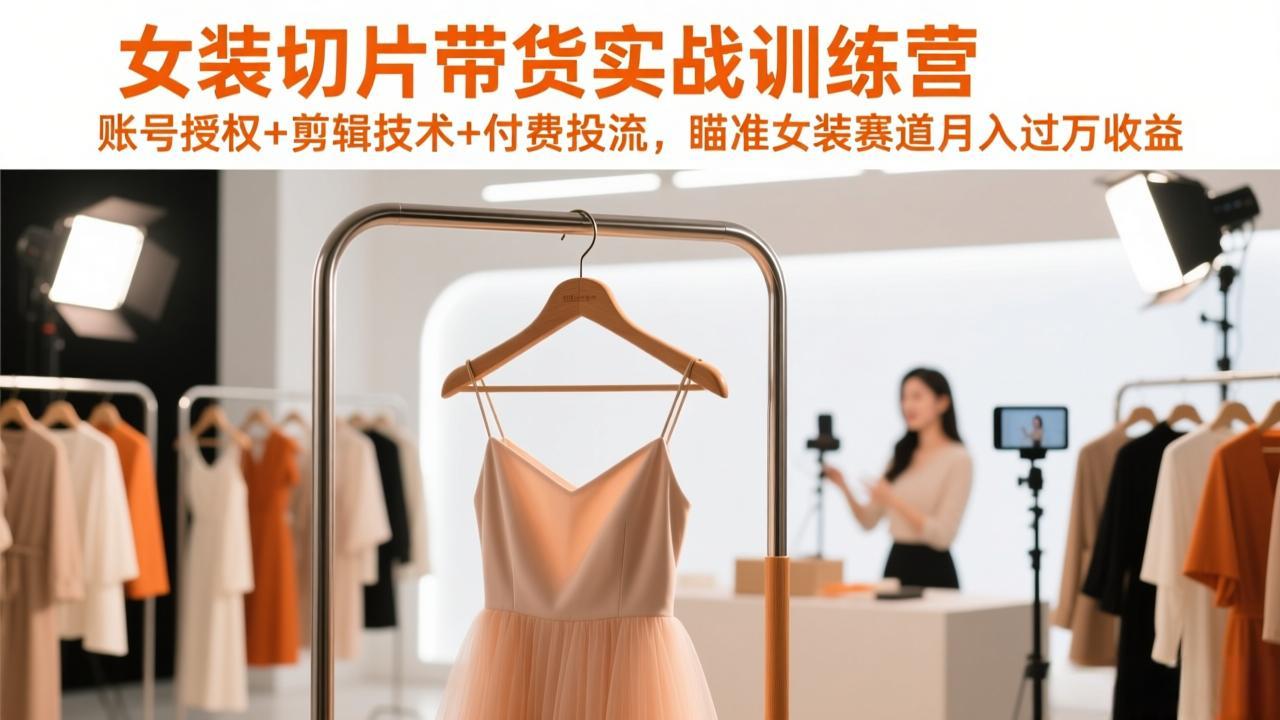 （17357期）女装切片带货实战训练营，账号授权+剪辑技术+付费投流，瞄准女装赛道月入过万收益-吾爱创业网
