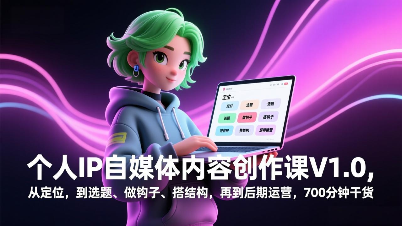 （17331期）个人IP自媒体内容创作课V1.0，从定位，到选题、做钩子、搭结构，再到后期运营，700分钟干货-吾爱创业网
