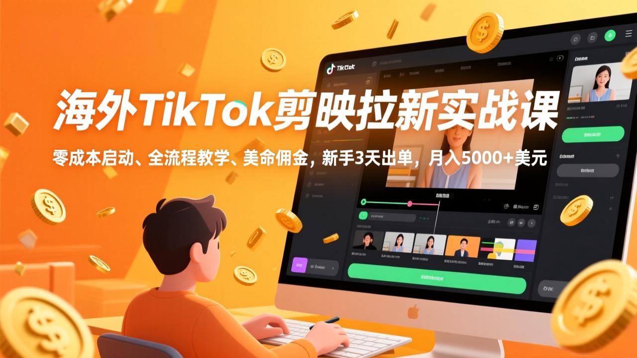 （17340期）海外TikTok剪映拉新实战课，零成本启动、全流程教学、美金佣金，新手3天出单，月入5000+美元-吾爱创业网