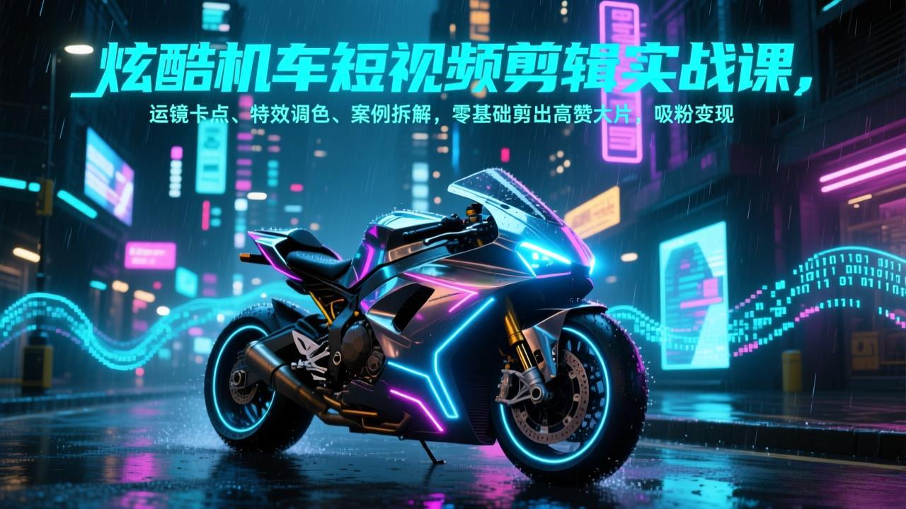 （17304期）炫酷机车短视频剪辑实战课，运镜卡点、特效调色、案例拆解，零基础剪出高赞大片，吸粉变现-吾爱创业网