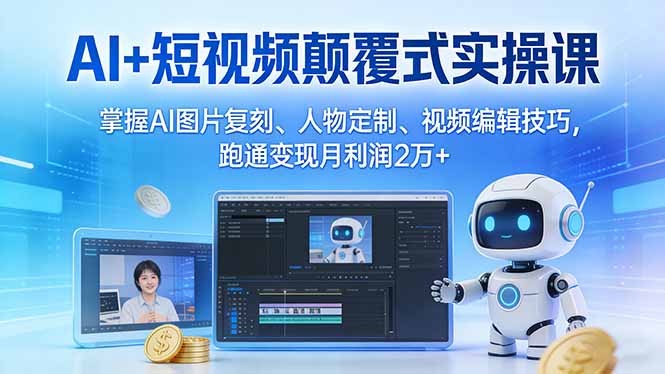 (17454期)AI+短视频颠覆式实操课:掌握AI图片复刻、人物定制、视频编辑技巧,跑通变现月利润2万+-吾爱创业网