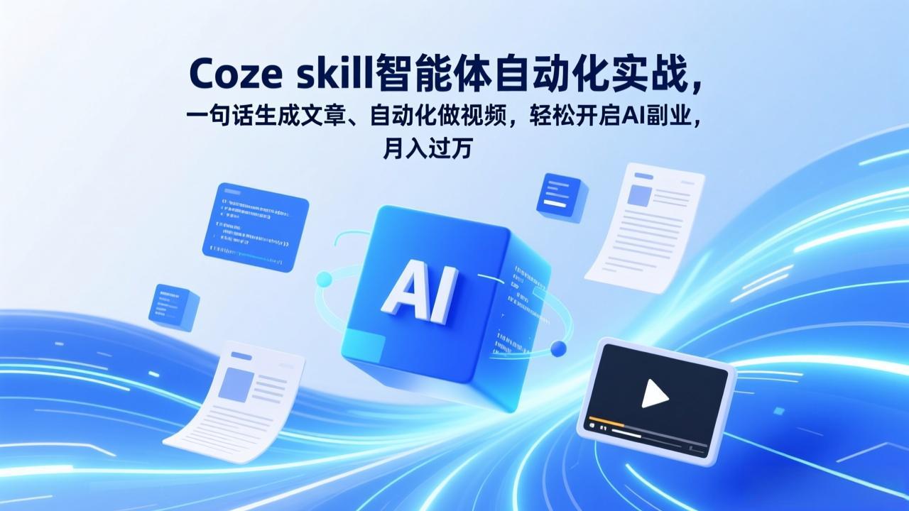 (17399期)Coze skill智能体自动化实战,一句话生成文章、自动化做视频,轻松开启AI副业,月入过万-吾爱创业网