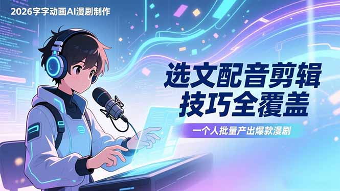 （17477期）2026字字动画AI漫剧制作-1期，选文配音剪辑技巧全覆盖，一个人就能批量产出爆款漫剧-吾爱创业网