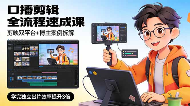 （17420期）口播剪辑全流程速成课，剪映双平台+博主案例拆解，学完独立出片效率提升3倍-吾爱创业网