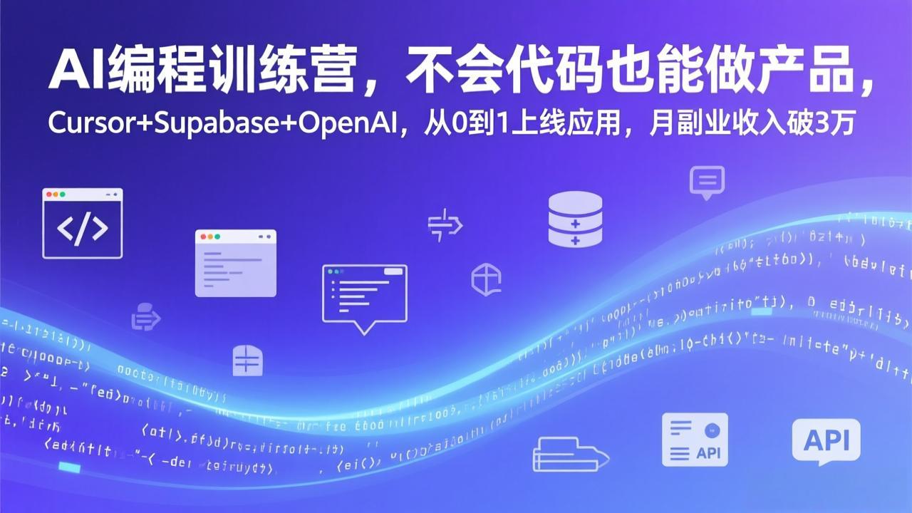 （17388期）AI编程训练营，不会代码也能做产品，Cursor+Supabase+OpenAI，从0到1上线应用，月副业收入破3万-吾爱创业网