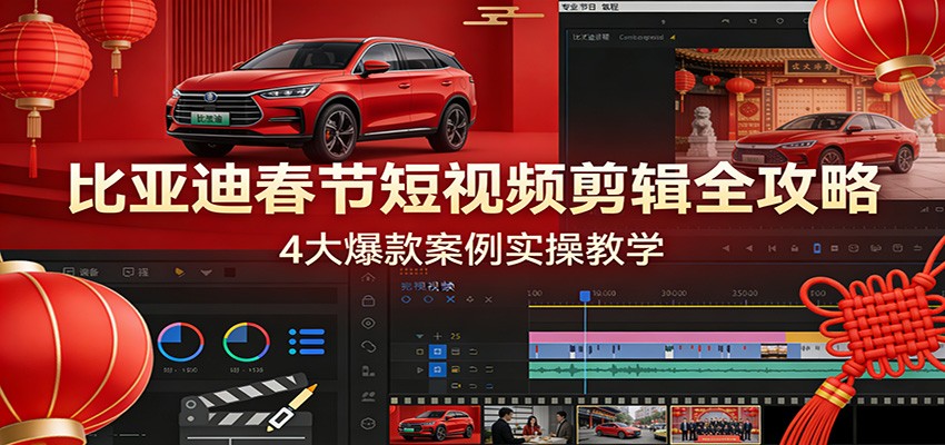 比亚迪春节短视频剪辑全攻略，4大爆款案例实操教学-吾爱创业网