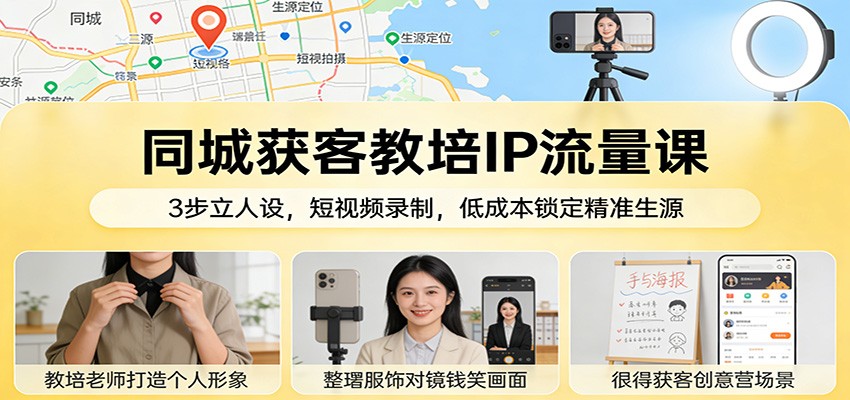 同城获客教培IP流量课：3步立人设，短视频录制，低成本锁定精准生源-吾爱创业网