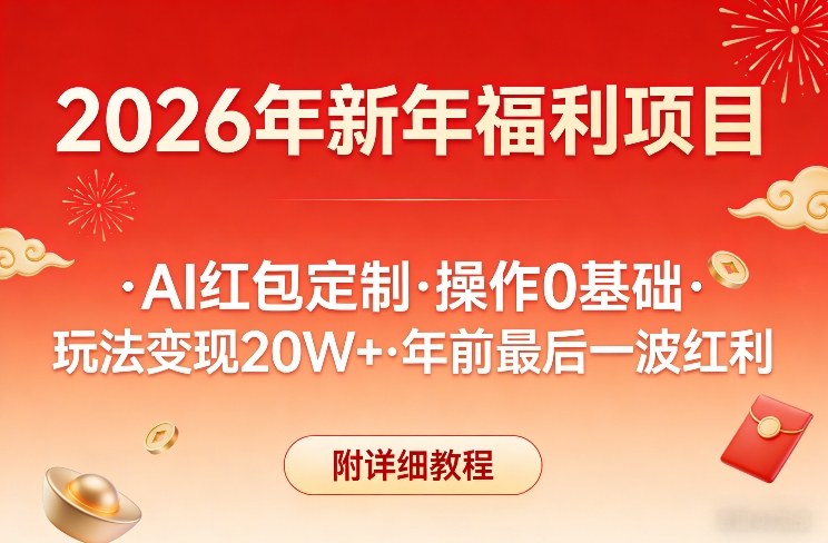 新年福利项目，AI红包定制，操作0基础，玩法变现20W+年前最后一波红利，附详细教程-吾爱创业网