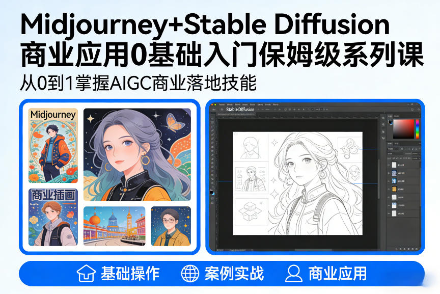 AIGC商业应用Midjourney+Stable Diffusion教程，0基础入门保姆级系列课-吾爱创业网