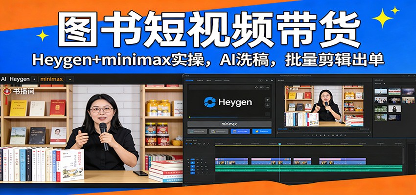 图书短视频带货：Heygen+minimax实操，AI洗稿 ，批量剪辑出单-吾爱创业网