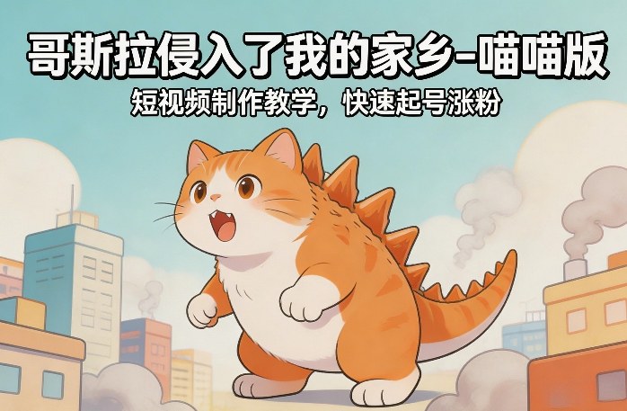 哥斯拉侵入了我的家乡–喵喵版短视频制作教学，快速起号涨粉-吾爱创业网