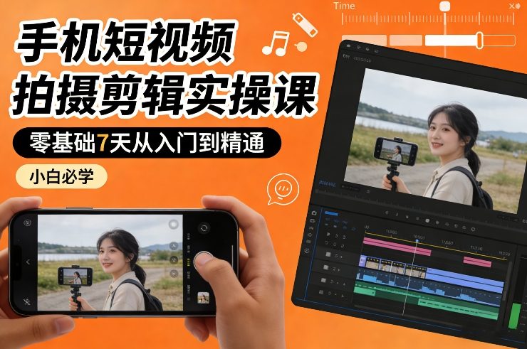 手机短视频拍摄剪辑实操课，零基础7天从入门到精通，小白必学-吾爱创业网