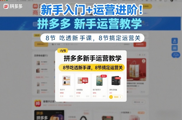 新手入门+运营进阶！拼多多新手运营教学，8节吃透新手课，8节搞定运营关-吾爱创业网