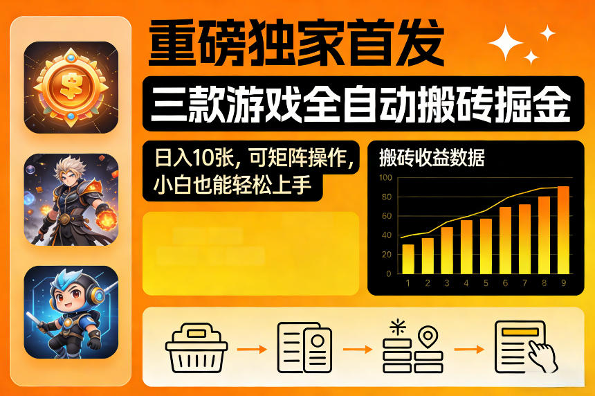 重磅独家首发,三款游戏全自动搬砖掘金,日入10张,可矩阵操作,小白也能轻松上手【揭秘】-吾爱创业网