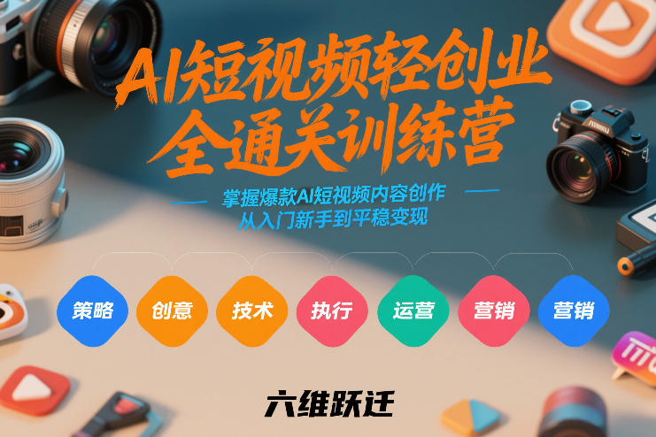 AI短视频轻创业全通关训练营，掌握爆款AI短视频内容创作，从入门新手到平稳变现的六维跃迁-吾爱创业网