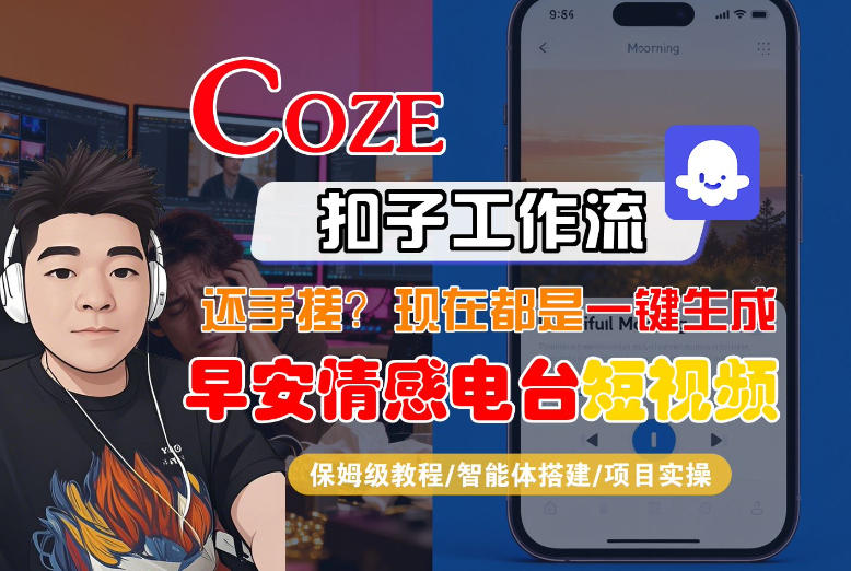 【Coze工作流搭建实操教程】【coze】早安情感电台日签视频还在手动做?用扣子工作流自动生成,省时90%-吾爱创业网