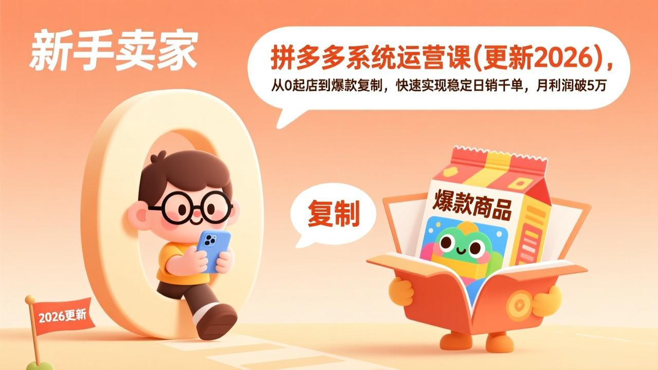 （17807期）拼多多系统运营课(更新3月)，从0起店到爆款复制，快速实现稳定日销千单，月利润破5万-吾爱创业网