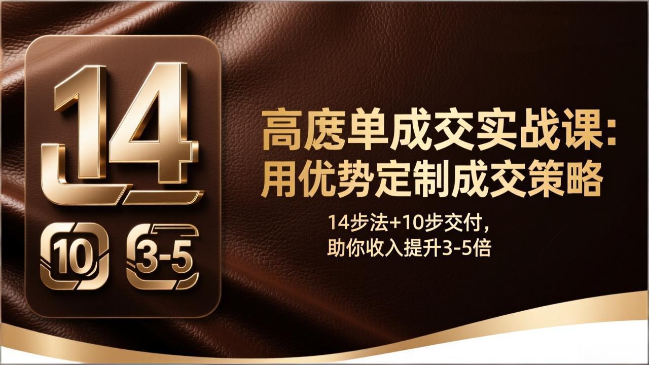 （17572期）高客单成交实战课：用优势定制成交策略，14步法+10步交付，助你收入提升3-5倍-吾爱创业网