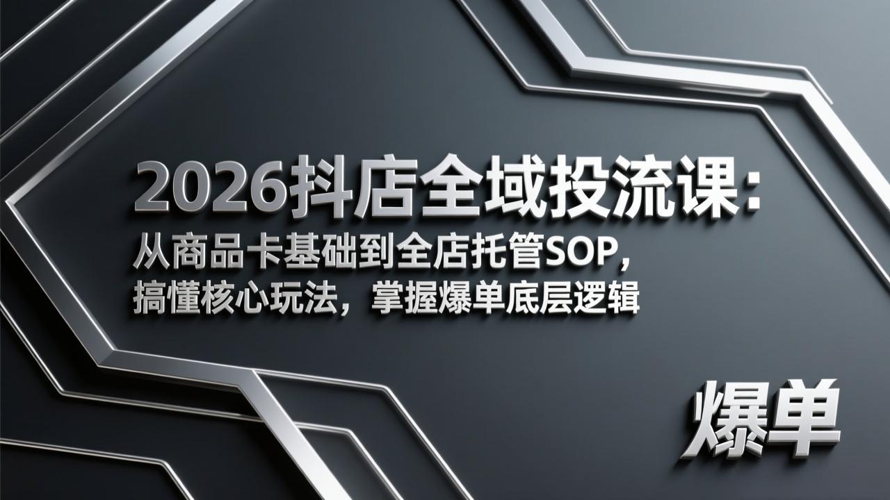 （17569期）2026抖店全域投流课：从商品卡基础到全店托管SOP，搞懂核心玩法，掌握爆单底层逻辑-吾爱创业网