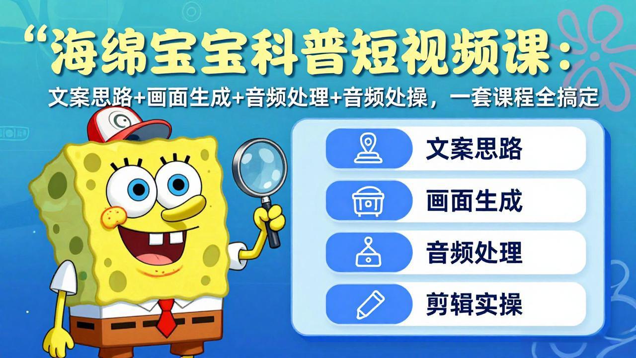 （17756期）海绵宝宝科普短视频课：文案思路+画面生成+音频处理+剪辑实操，一套课程全搞定-吾爱创业网