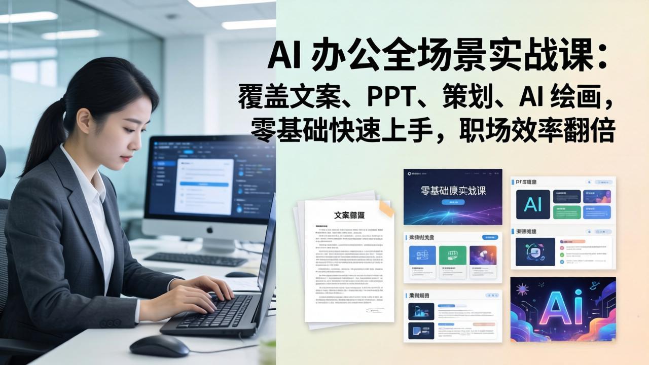 （17732期） AI 办公全场景实战课：覆盖文案、PPT、策划、AI 绘画，零基础快速上手，职场效率翻倍-吾爱创业网