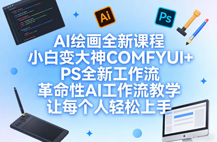 AI绘画全新课程，小白变大神COMFYUI+PS全新工作流，革命性AI工作流教学，让每个人轻松上手-吾爱创业网