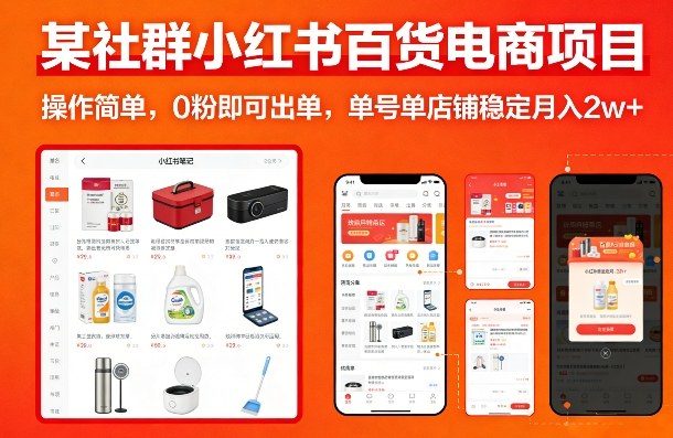 某社群小红书百货电商项目，操作简单，0粉即可出单，单号单店铺稳定月入2w+-吾爱创业网